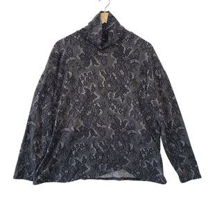 Simply Vera Vera Wang Gray Lace Print‎ Turtleneck Long Sleeve Top XL  Romantic